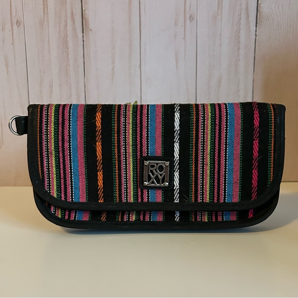 Roxy Black Multicolor Striped Wallet with Faux Leather